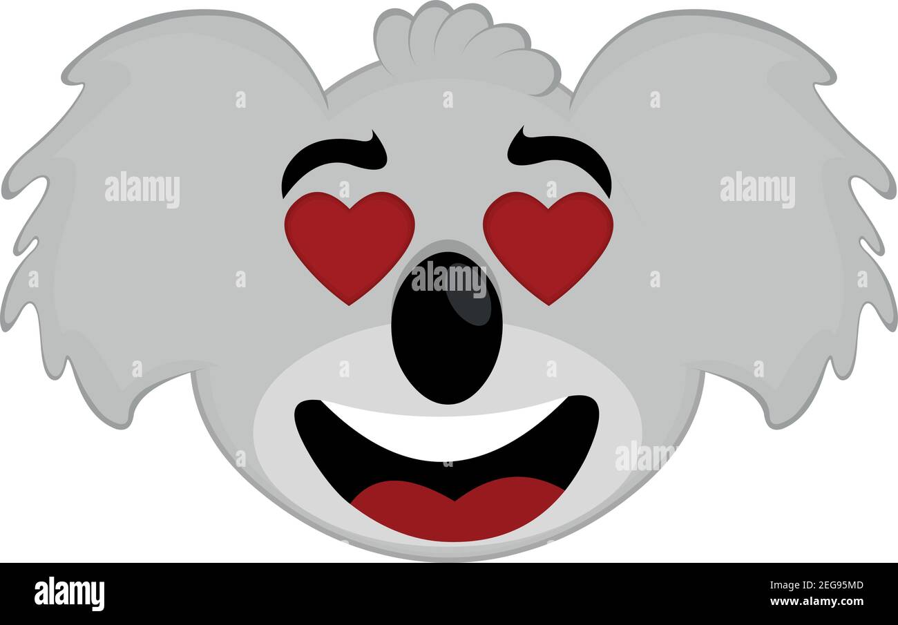 Vettore emoticon illustrazione cartoon della testa di un koala con un'espressione d'amore e con occhi a forma di cuore Illustrazione Vettoriale