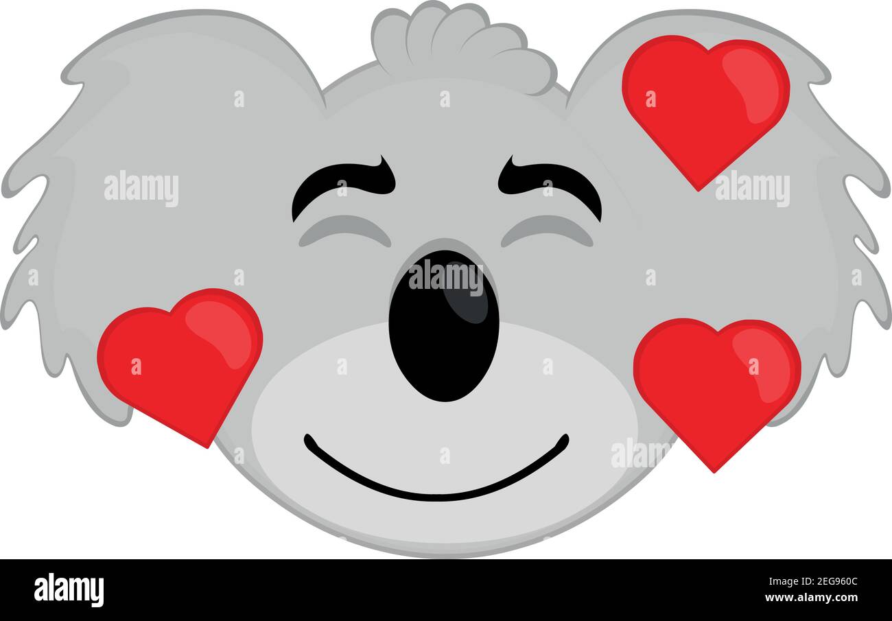 Vettore emoticon illustrazione cartoon della testa di un koala con un'espressione di gioia, in amore circondato da cuori Illustrazione Vettoriale