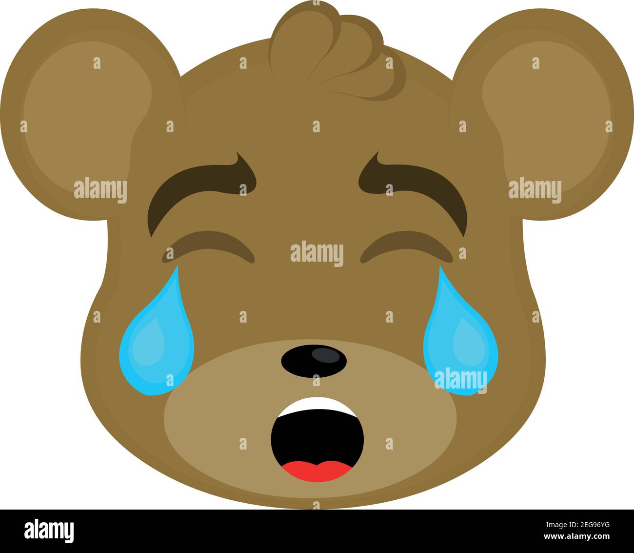 Vettore emoticon illustrazione cartoon di un orsacchiotto testa con un'espressione triste e piangendo con gli occhi chiusi e lacrime sul viso Illustrazione Vettoriale