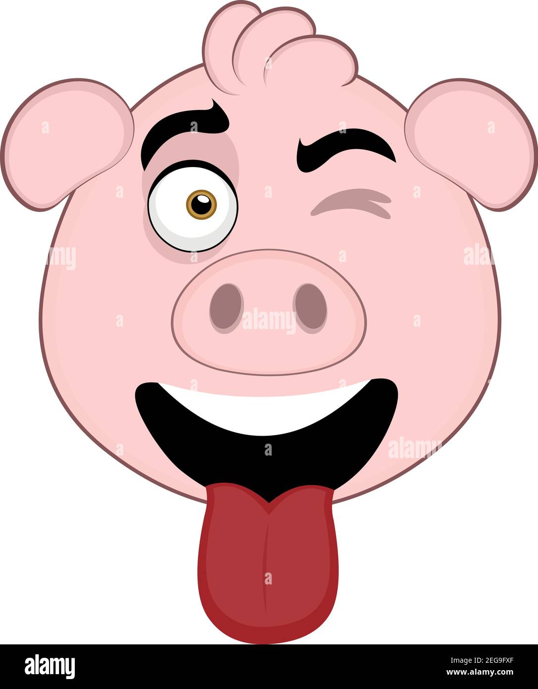 Vettore emoticon illustrazione cartoon della testa di un maiale con espressione felice, vampare e stacca la lingua con la bocca aperta Illustrazione Vettoriale