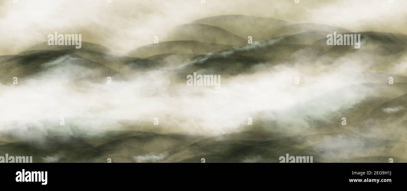 cinese tradizionale in background inchiostro con montagne e nuvole Foto Stock