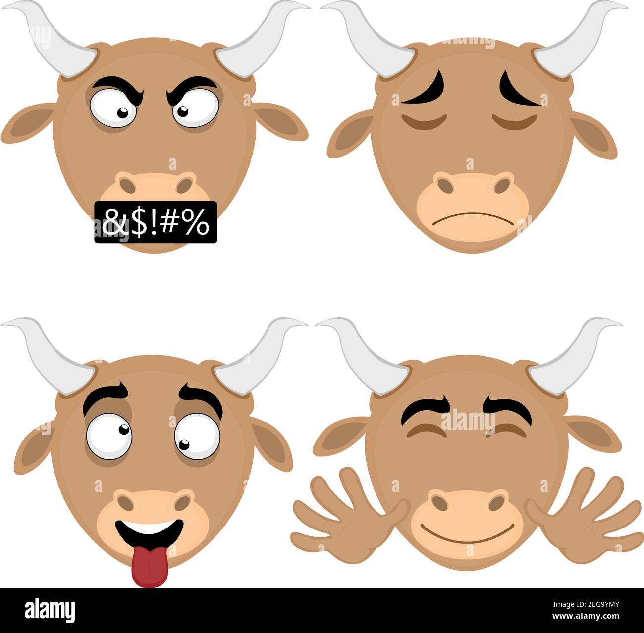 Illustrazione vettoriale delle espressioni di un fumetto toro Illustrazione Vettoriale