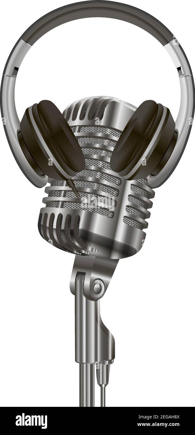 Microfono da studio, cuffie. Old Vintage radio, Karaoke o Standup Mic.  Illustrazione del gadget delle cuffie. Moderna cuffia 3d realistica. DJ  Mockup. Reg Immagine e Vettoriale - Alamy