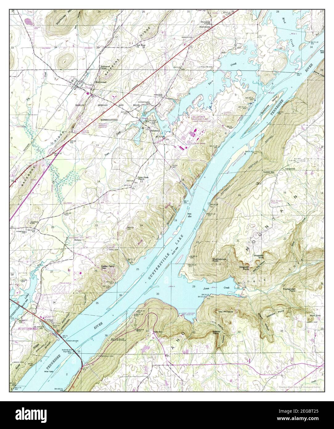 Hollywood, Alabama, mappa 1947, 1:24000, Stati Uniti d'America da Timeless Maps, dati U.S. Geological Survey Foto Stock