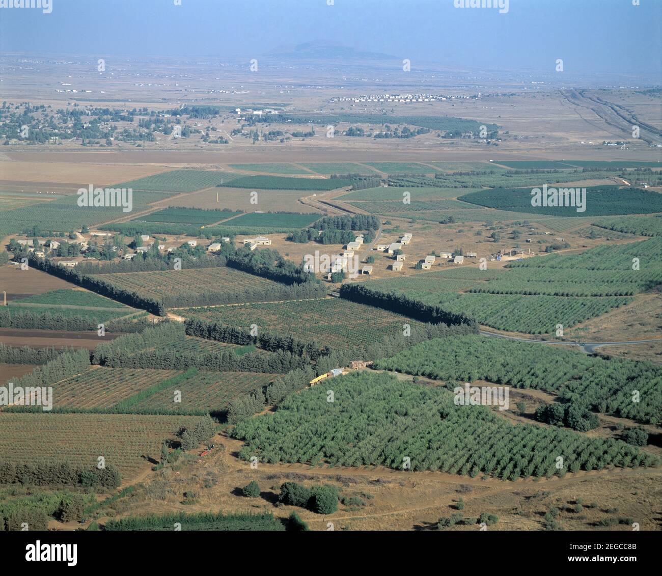 Israele. Il confine con la Siria vista dalle alture del Golan. Foto Stock