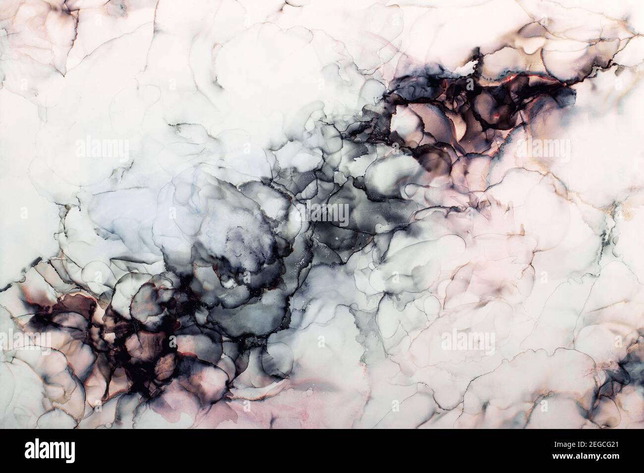 L'inchiostro dell'alcool ondeggia lo sfondo in sottili tonalità di blu, rosa e teal. Sfondo pastello con spazio per il testo. Foto Stock