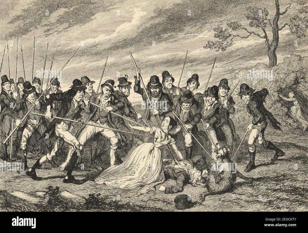 George Crawford, un sergente nello yeomanry di Taylor, e la sua nipote di 14 anni assassinata da un partito di ribelli a Kildare, durante la ribellione irlandese del 1798 Foto Stock