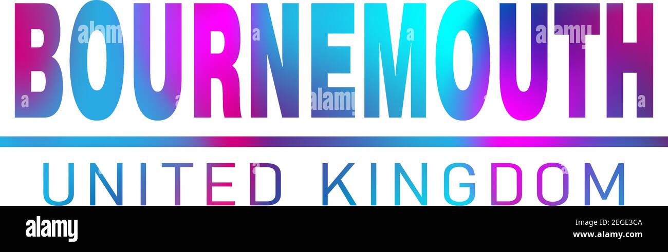 bournemouth regno unito. Banner di testo tipografico colorato. Vettore la parola bournemouth regno unito disegno. Illustrazione Vettoriale