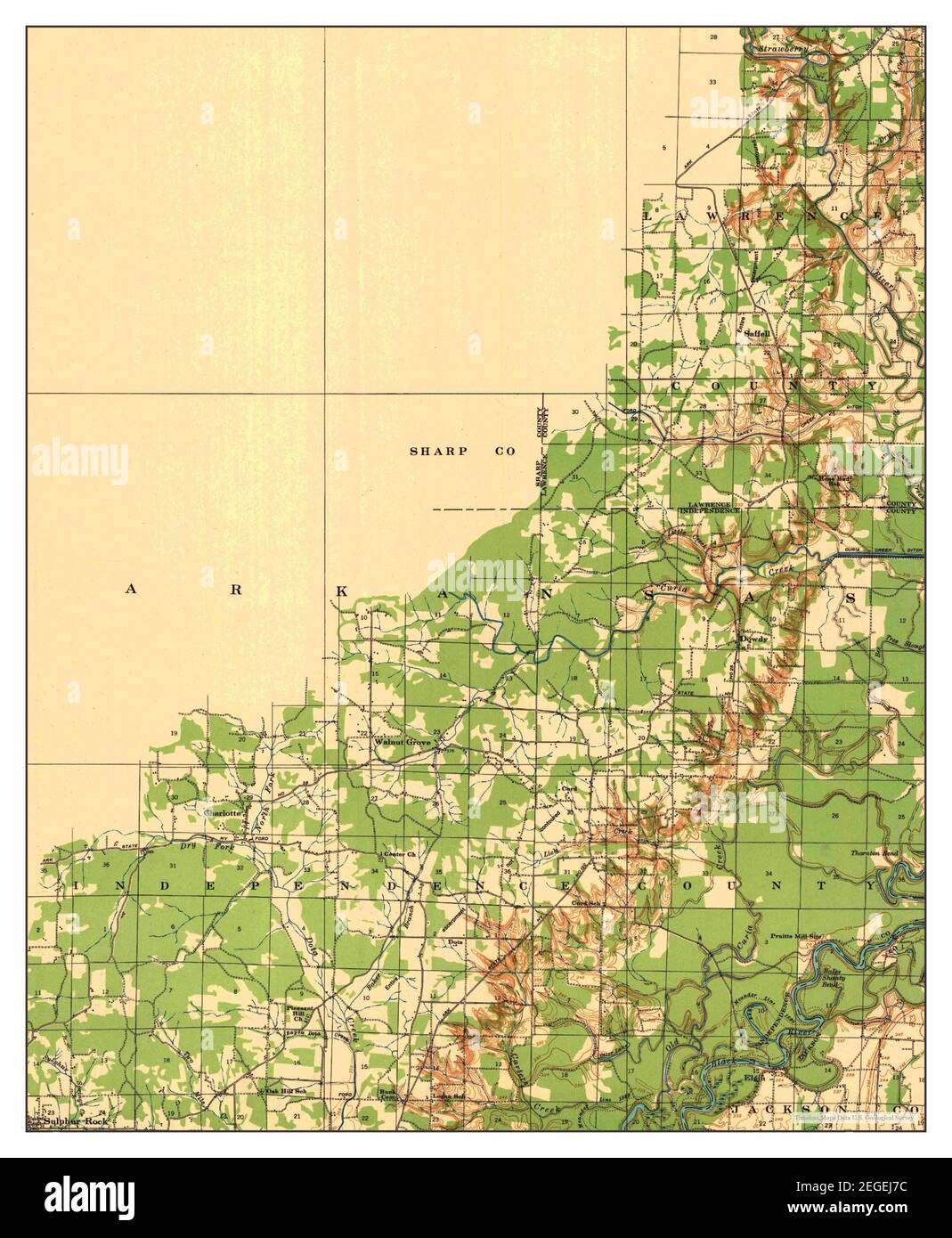 Strawberry, Arkansas, mappa 1932, 1:62500, Stati Uniti d'America da Timeless Maps, dati U.S. Geological Survey Foto Stock