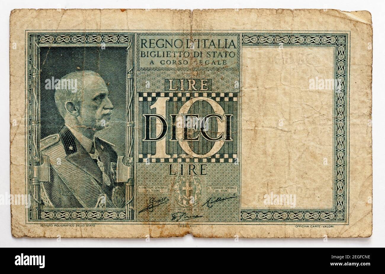 Vecchia nota bancaria italiana - dieci lire Foto Stock