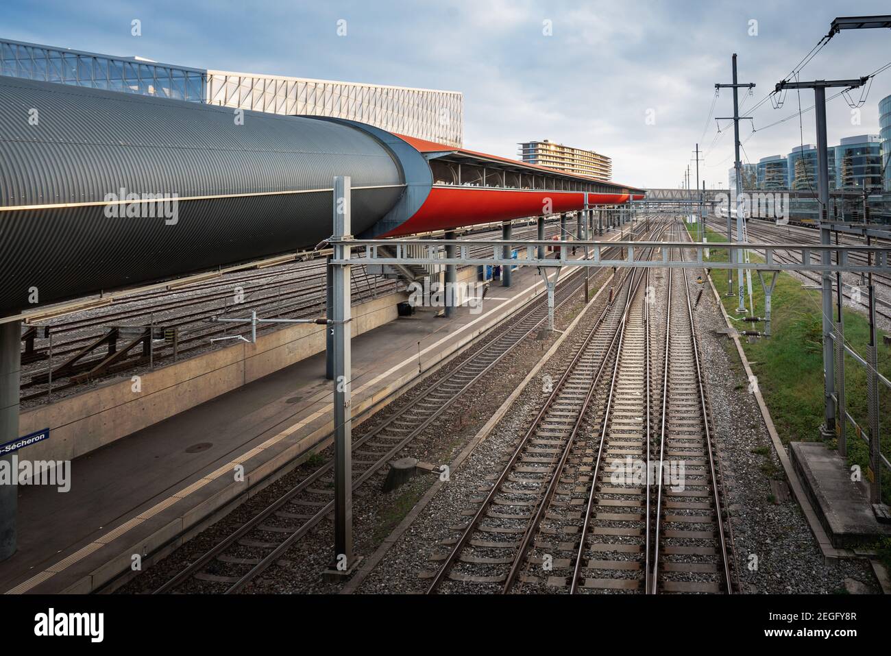 Binario ferroviario e ferroviario - Ginevra, Svizzera Foto Stock