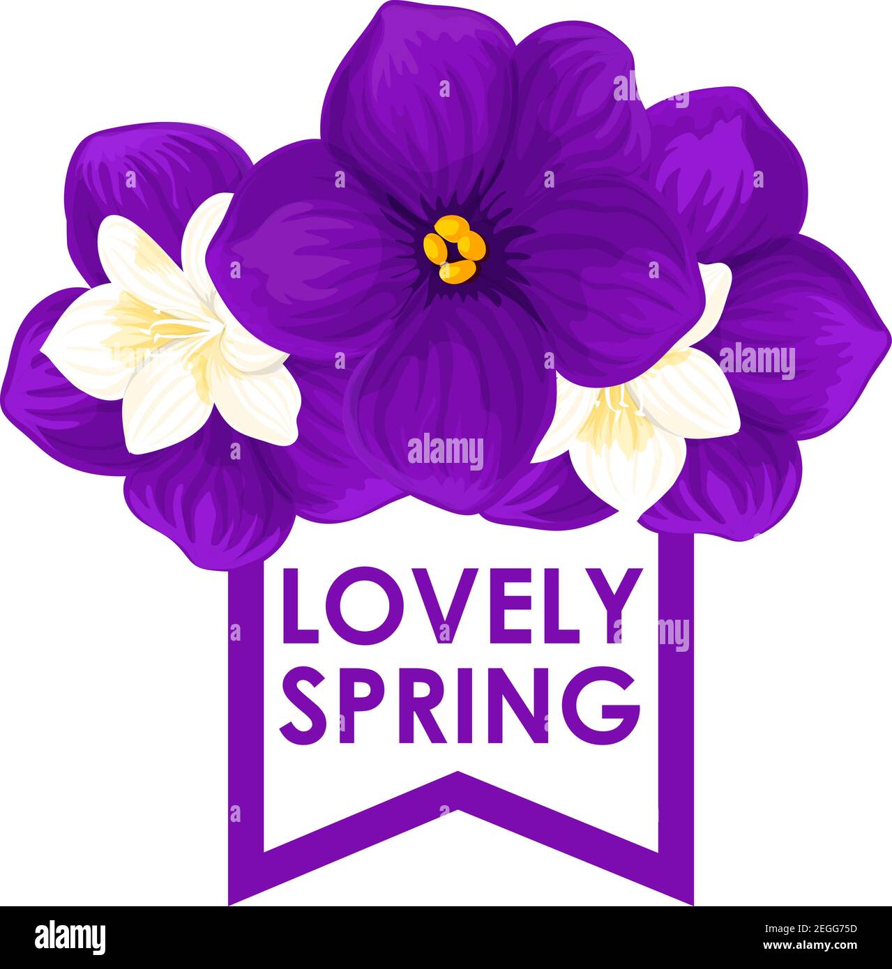 Spring crocuses icona mazzo per vacanze stagionali primavera o biglietto d'auguri design. Vettore isolato blu e bianco bouquet viola fiorito di primavera f Illustrazione Vettoriale