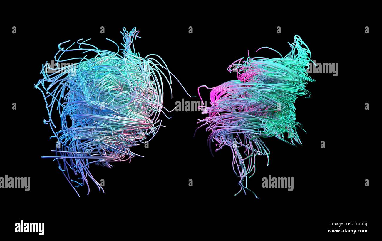 Forme astratte come divertenti fili aggrovigliati in colori al neon. rendering 3d. Foto Stock