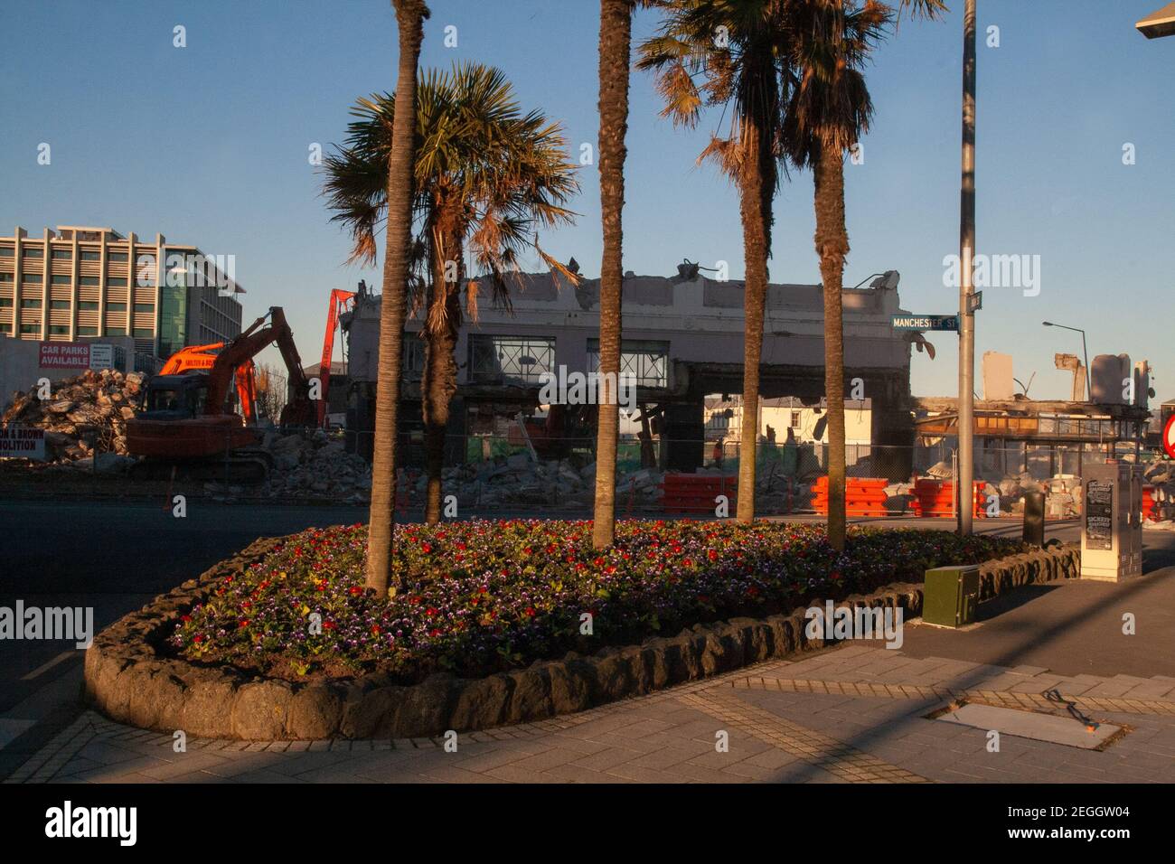 Costruzione e demolizione post-disastro, terremoto di Chirstchurch, Manchester Street e High Street Intersection, Nuova Zelanda Foto Stock
