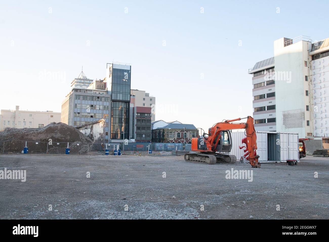 Costruzione e demolizione post-disastro, cantiere, terremoto di Chirstchurch, Nuova Zelanda Foto Stock