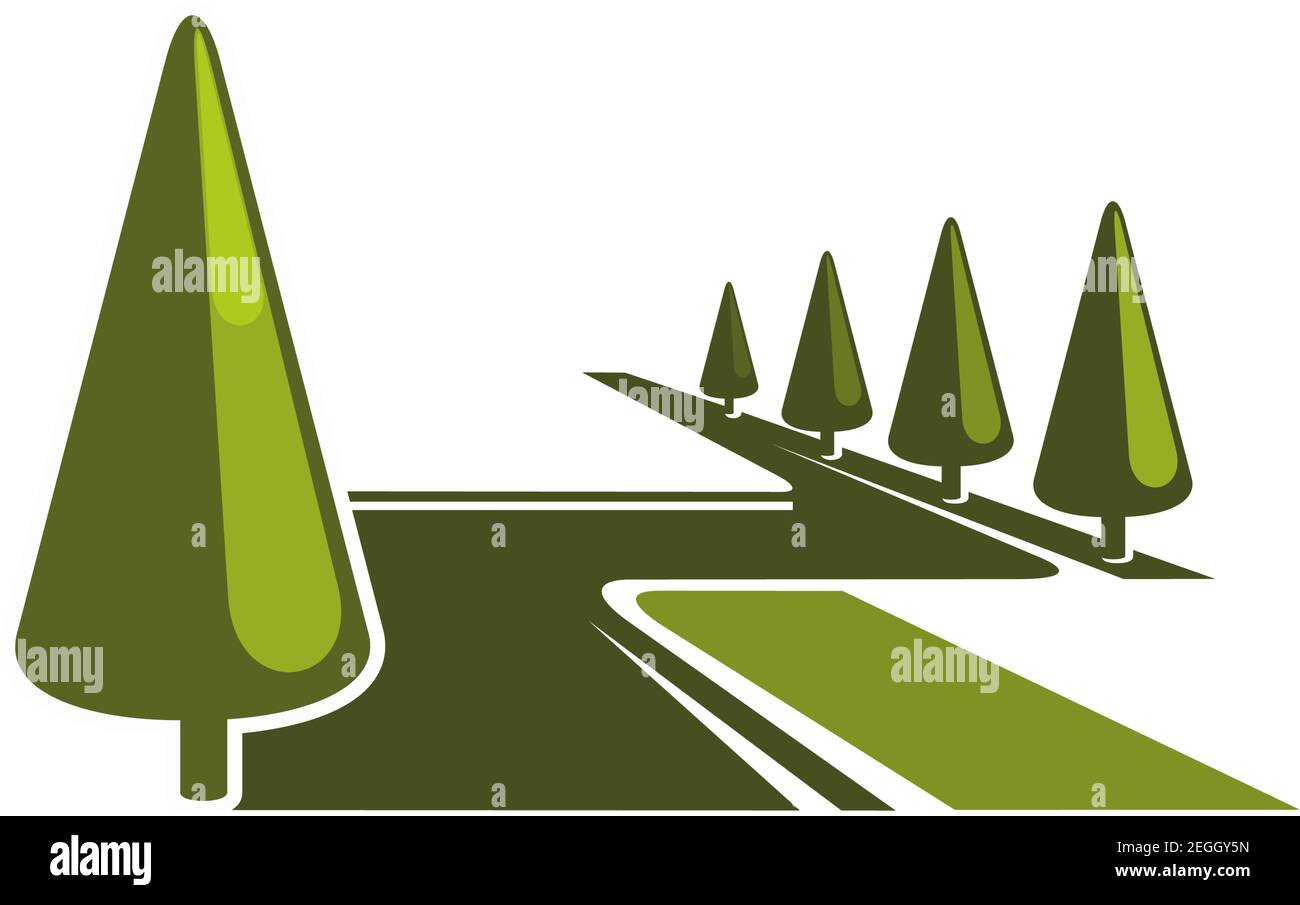 Alberi verdi foresta o icona del quadrato del parco per l'azienda di progettazione del paesaggio o modello di progettazione di concetto di ambiente ecologico. Vettore parco alberi o urbano ecologia gar Illustrazione Vettoriale