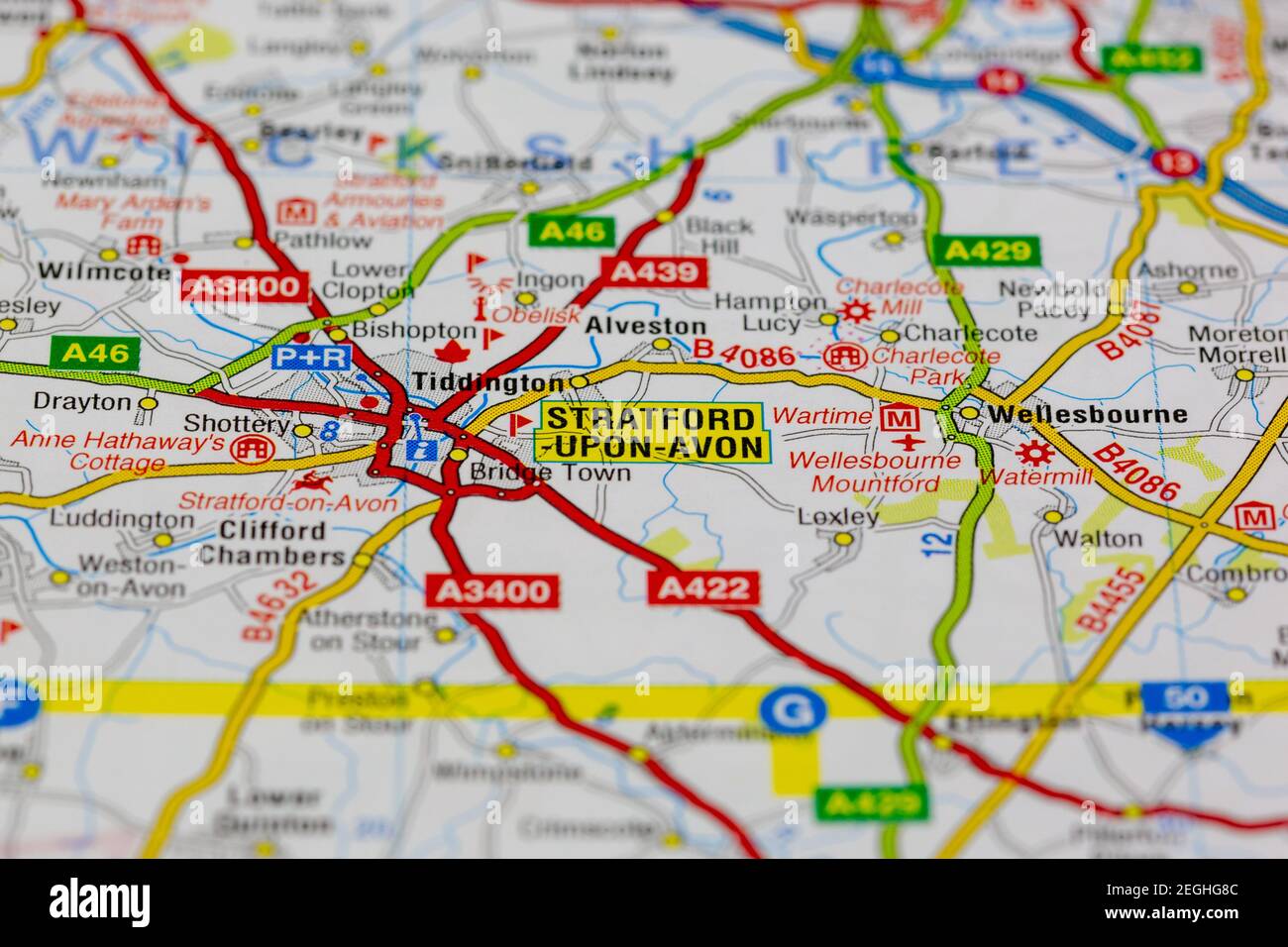 stratford upon avon e le aree circostanti mostrate su una strada mappa ...