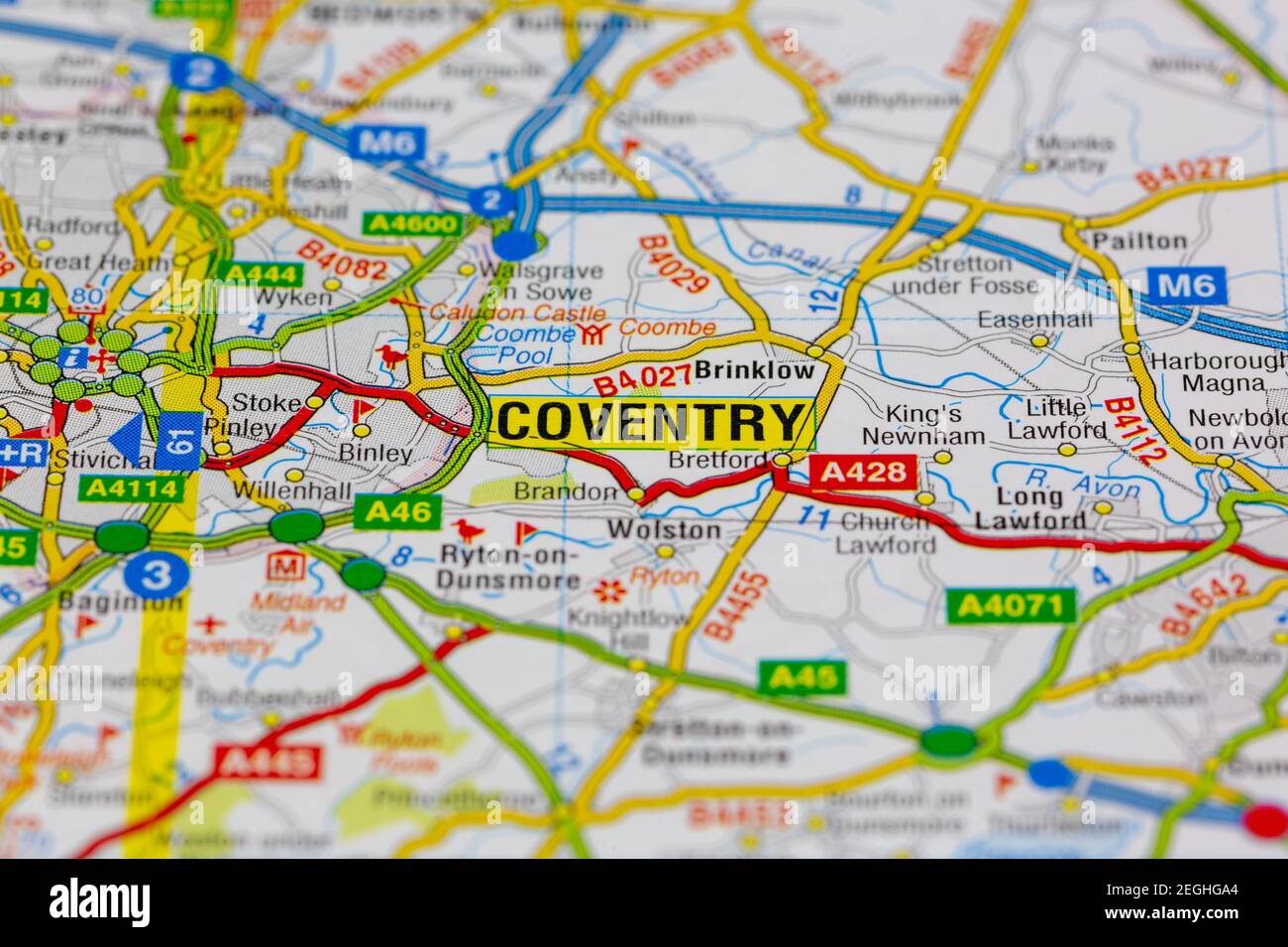 coventry e le aree circostanti sono mostrate su una mappa stradale o. mappa geografica Foto Stock