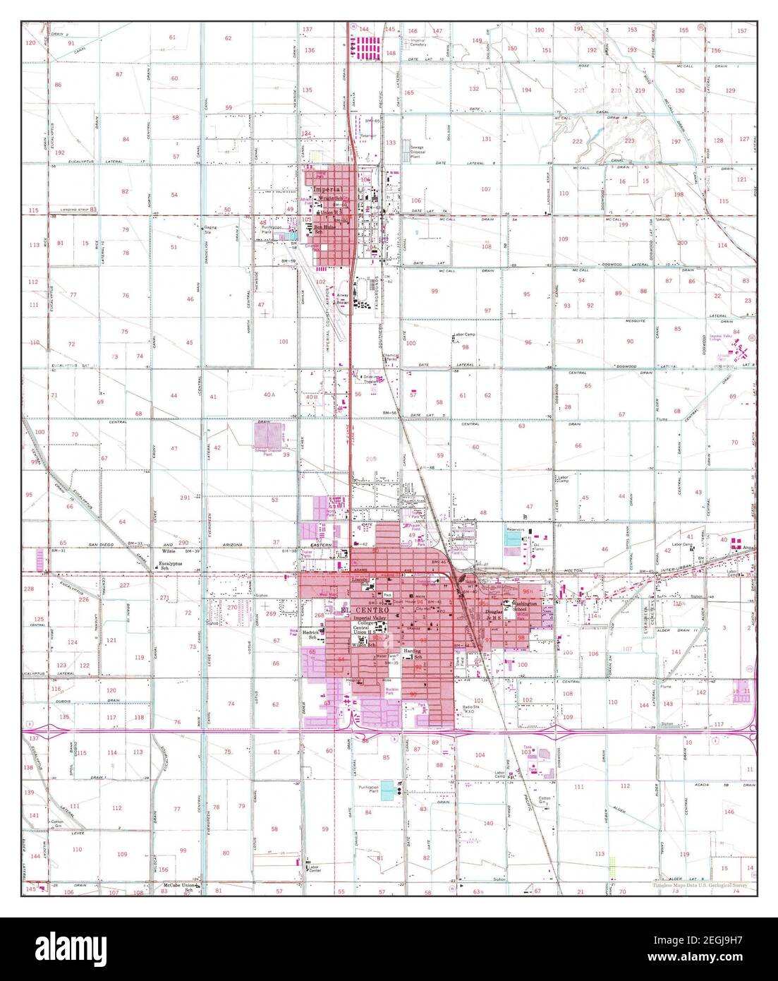 El Centro, California, mappa 1957, 1:24000, Stati Uniti d'America da Timeless Maps, dati U.S. Geological Survey Foto Stock