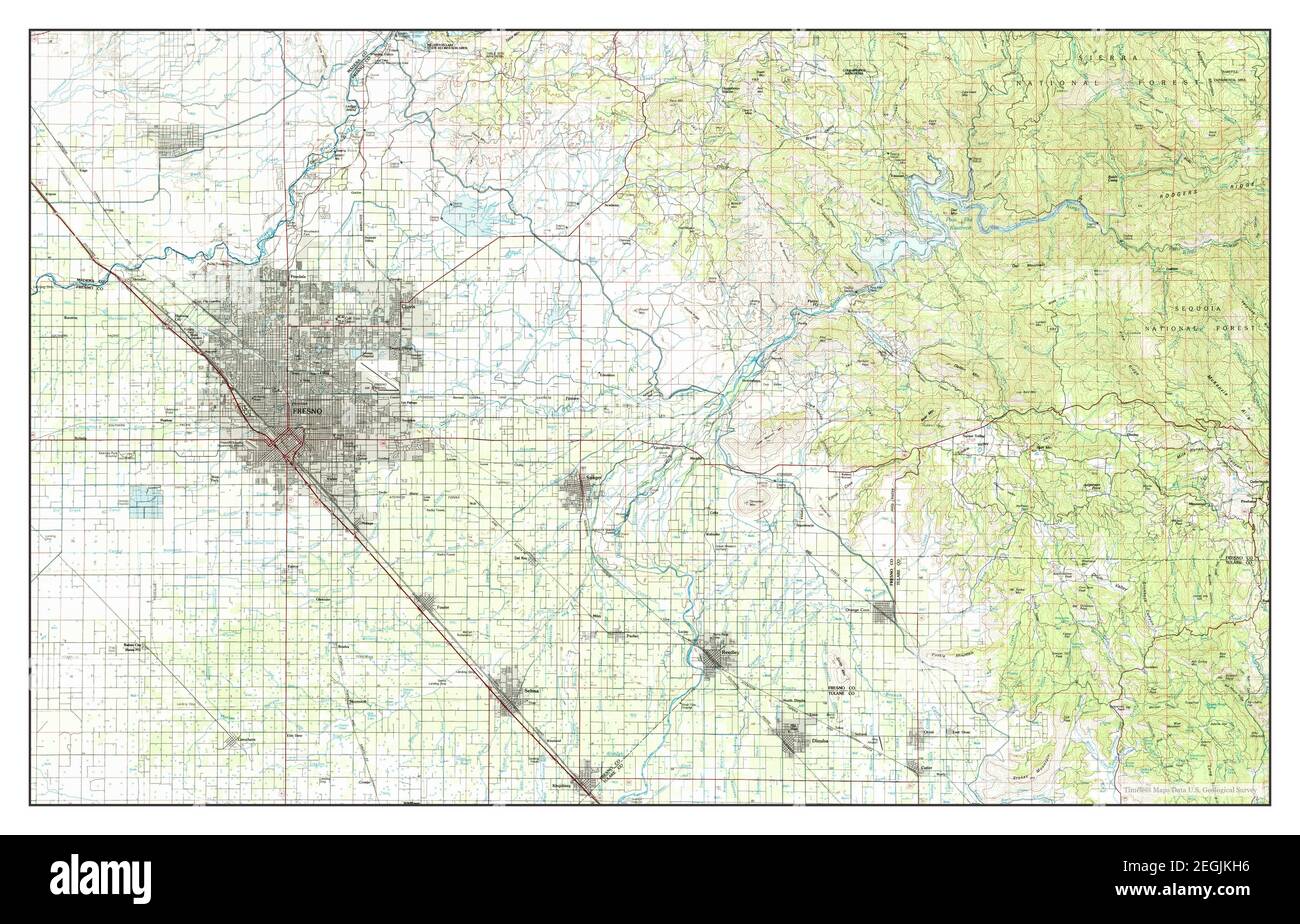 Fresno, California, mappa 1982, 1:100000, Stati Uniti d'America da Timeless Maps, dati U.S. Geological Survey Foto Stock