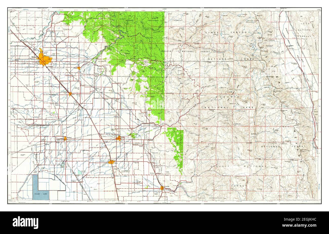 Fresno, California, mappa 1960, 1:250000, Stati Uniti d'America da Timeless Maps, dati U.S. Geological Survey Foto Stock