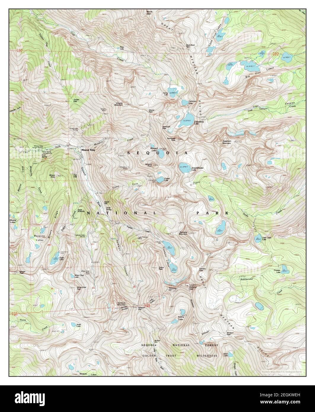 Mineral King, California, mappa 1988, 1:24000, Stati Uniti d'America da Timeless Maps, dati U.S. Geological Survey Foto Stock