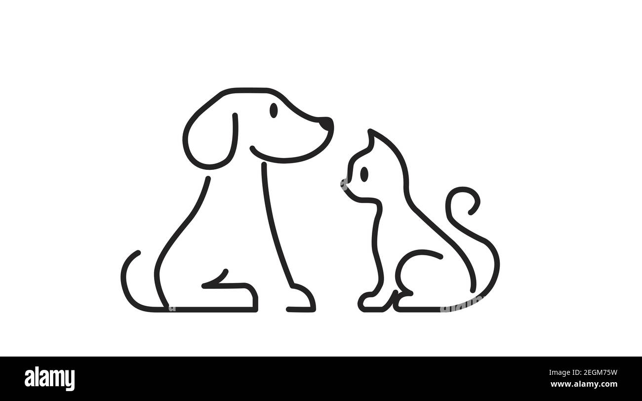 Icona del gatto e del cane in bianco e nero. Illustrazione Vector Isolated Illustrazione Vettoriale