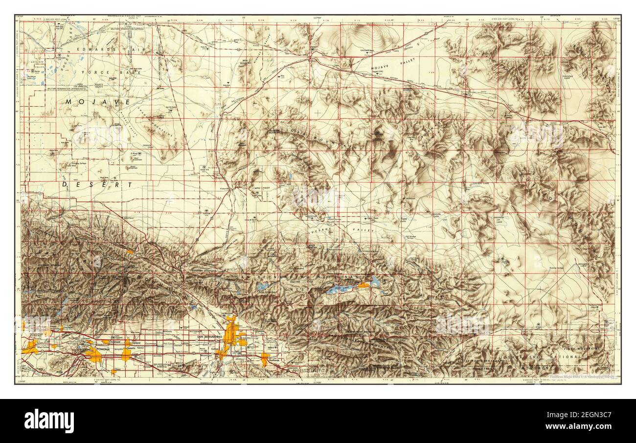 San Bernardino, California, map 1953, 1:250000, United States of America by Timeless Maps, data U.S. Geological Survey Foto Stock