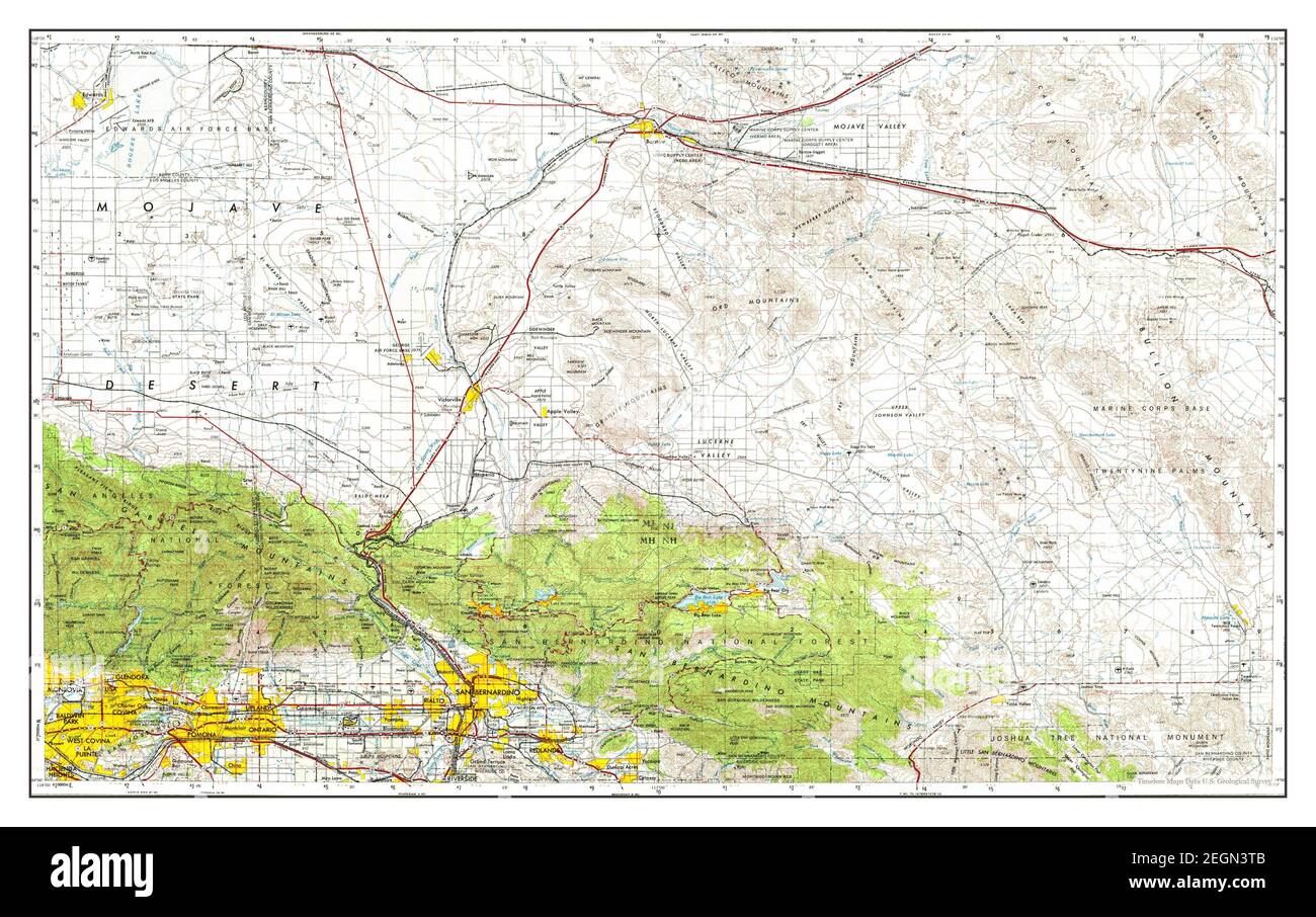 San Bernardino, California, map 1958, 1:250000, United States of America by Timeless Maps, data U.S. Geological Survey Foto Stock