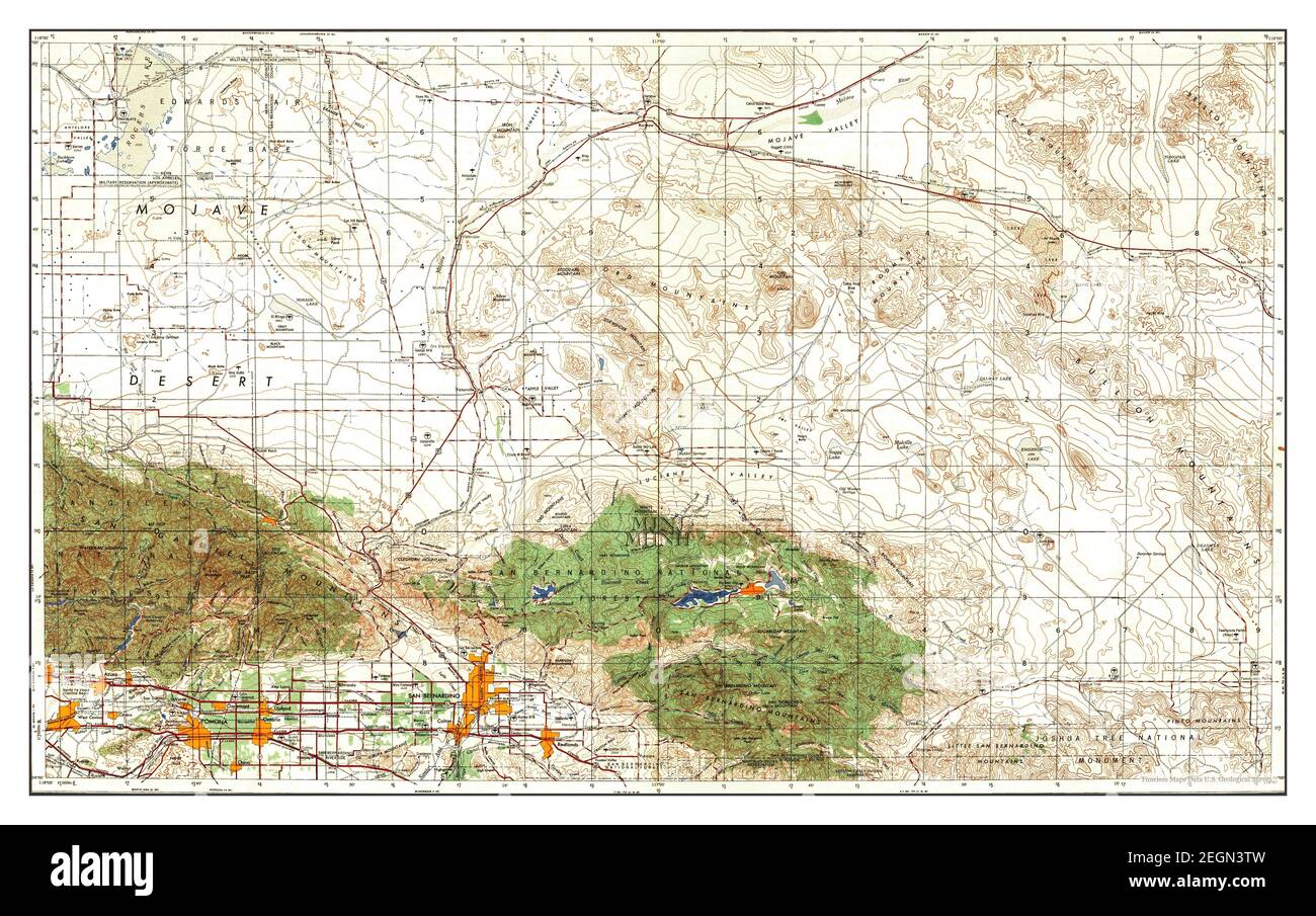 San Bernardino, California, map 1957, 1:250000, United States of America by Timeless Maps, data U.S. Geological Survey Foto Stock