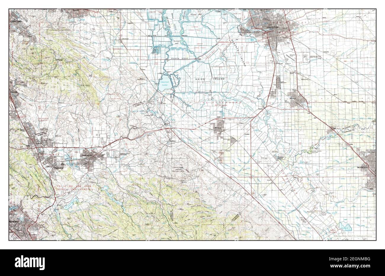 Stockton, California, mappa 1989, 1:100000, Stati Uniti d'America da Timeless Maps, dati U.S. Geological Survey Foto Stock