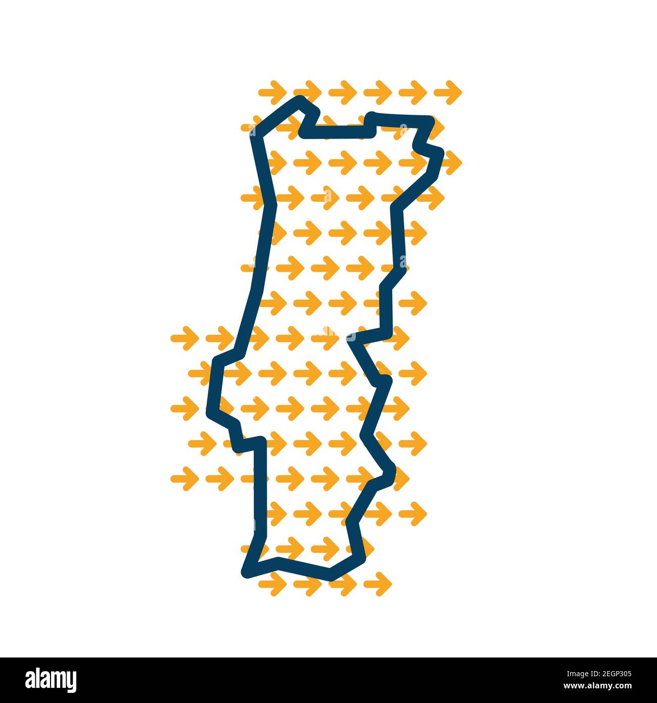 Portogallo semplice mappa con frecce di direzione gialle. Illustrazione Vettoriale