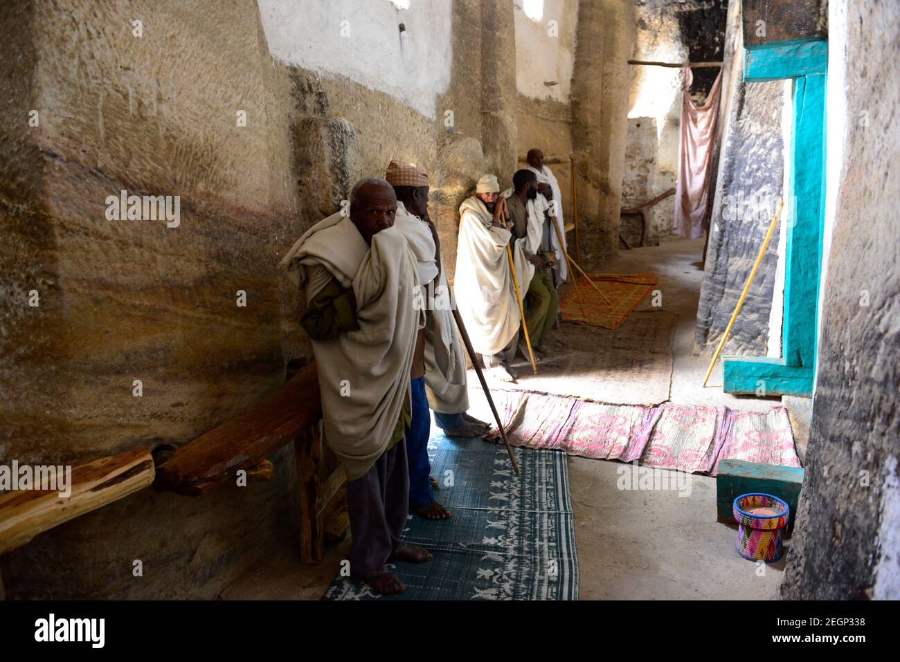 La chiesa scavata nella roccia di Medhane Alem Adi Kasho a Tigray, Etiopia. Foto Stock