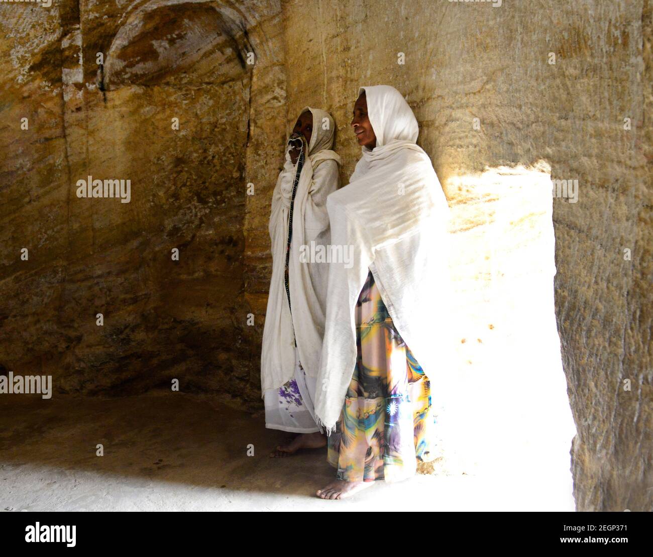 La chiesa scavata nella roccia di Medhane Alem Adi Kasho a Tigray, Etiopia. Foto Stock