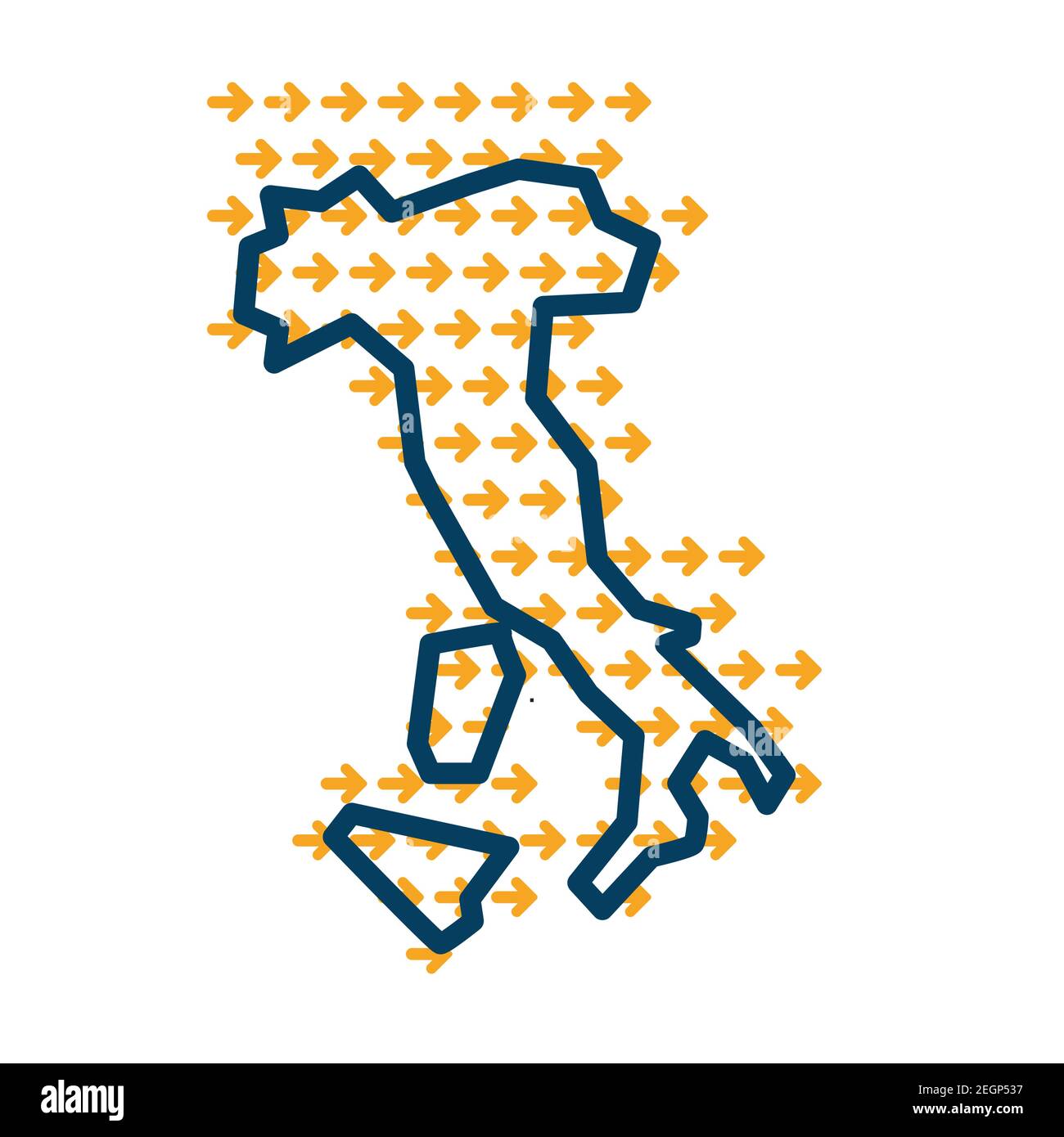 Italia semplice mappa con frecce di direzione gialle. Illustrazione Vettoriale