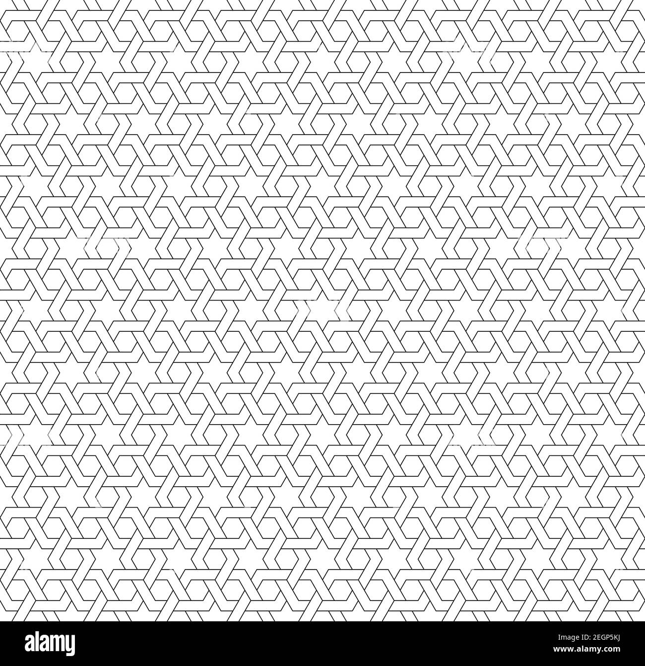 Ornamento geometrico senza cuciture basato su arte islamica tradizionale linee nere su sfondo bianco. Ottimo design per tessuto, tessuto, copertina, carta da imballaggio, ba Illustrazione Vettoriale