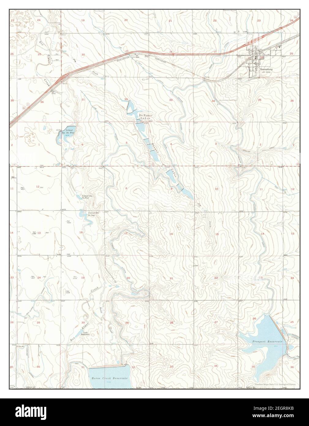 Keenesburg, Colorado, mappa 1950, 1:24000, Stati Uniti d'America da Timeless Maps, dati U.S. Geological Survey Foto Stock