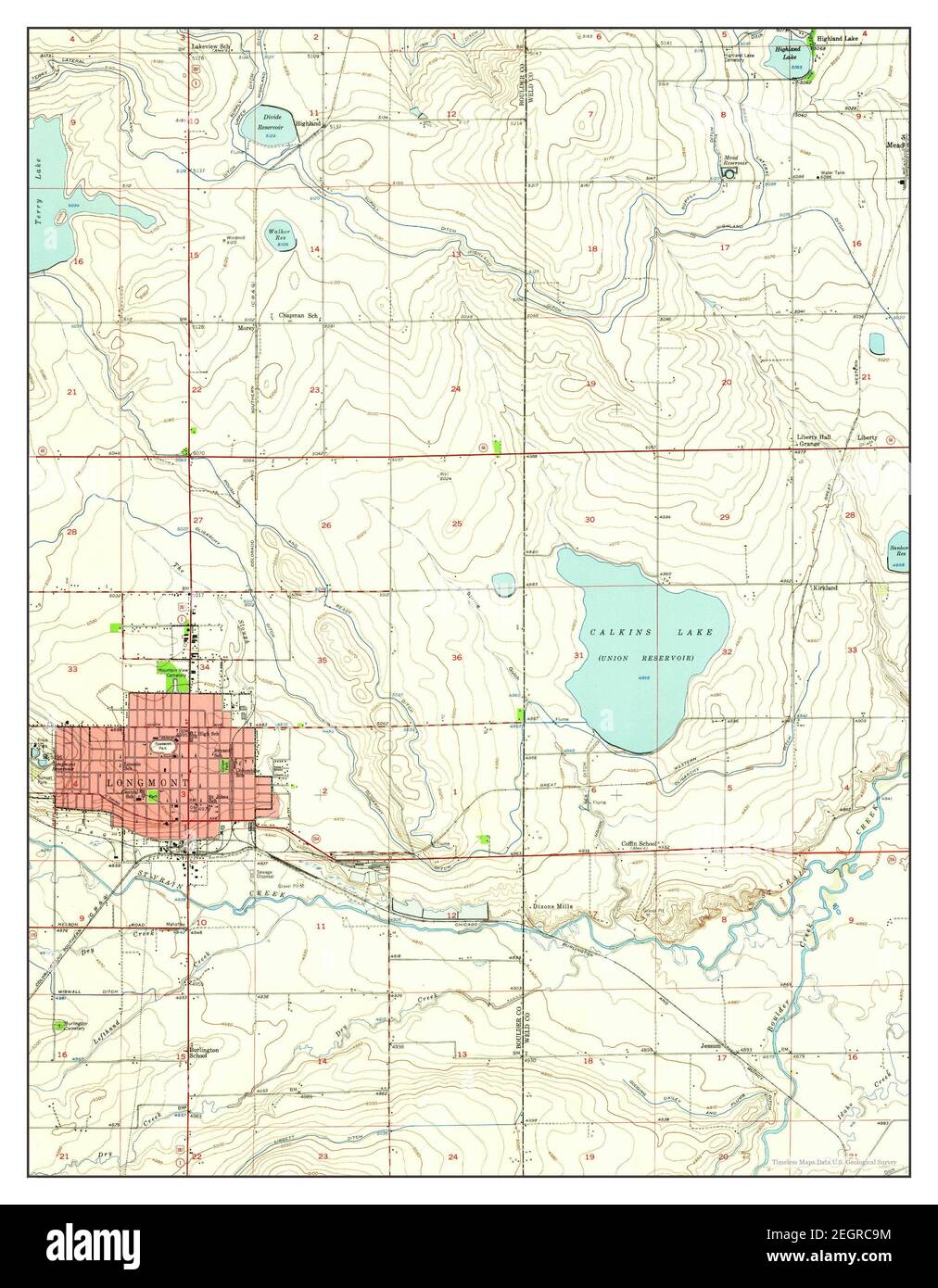 Longmont, Colorado, mappa 1950, 1:24000, Stati Uniti d'America da Timeless Maps, dati U.S. Geological Survey Foto Stock