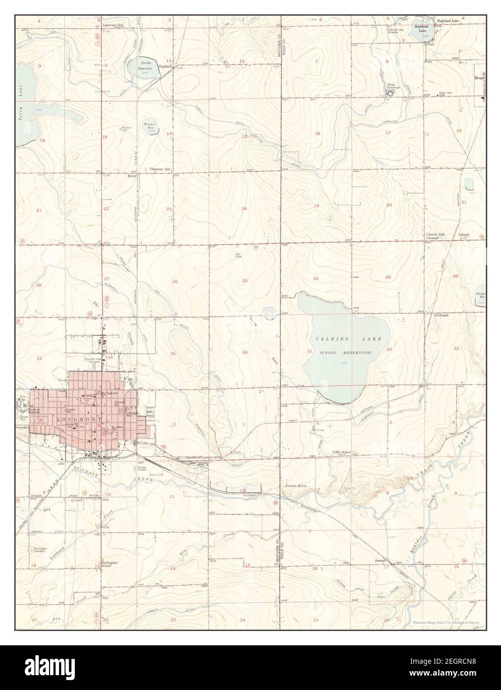 Longmont, Colorado, mappa 1951, 1:24000, Stati Uniti d'America da Timeless Maps, dati U.S. Geological Survey Foto Stock