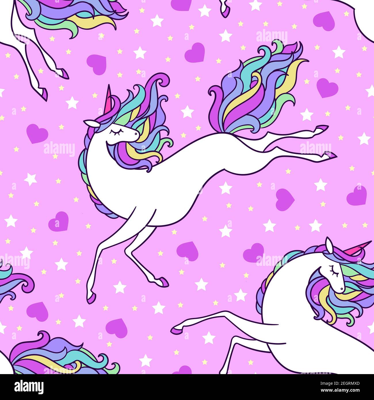 Motivo senza cuciture con unicorno su sfondo rosa. Vettore Illustrazione Vettoriale