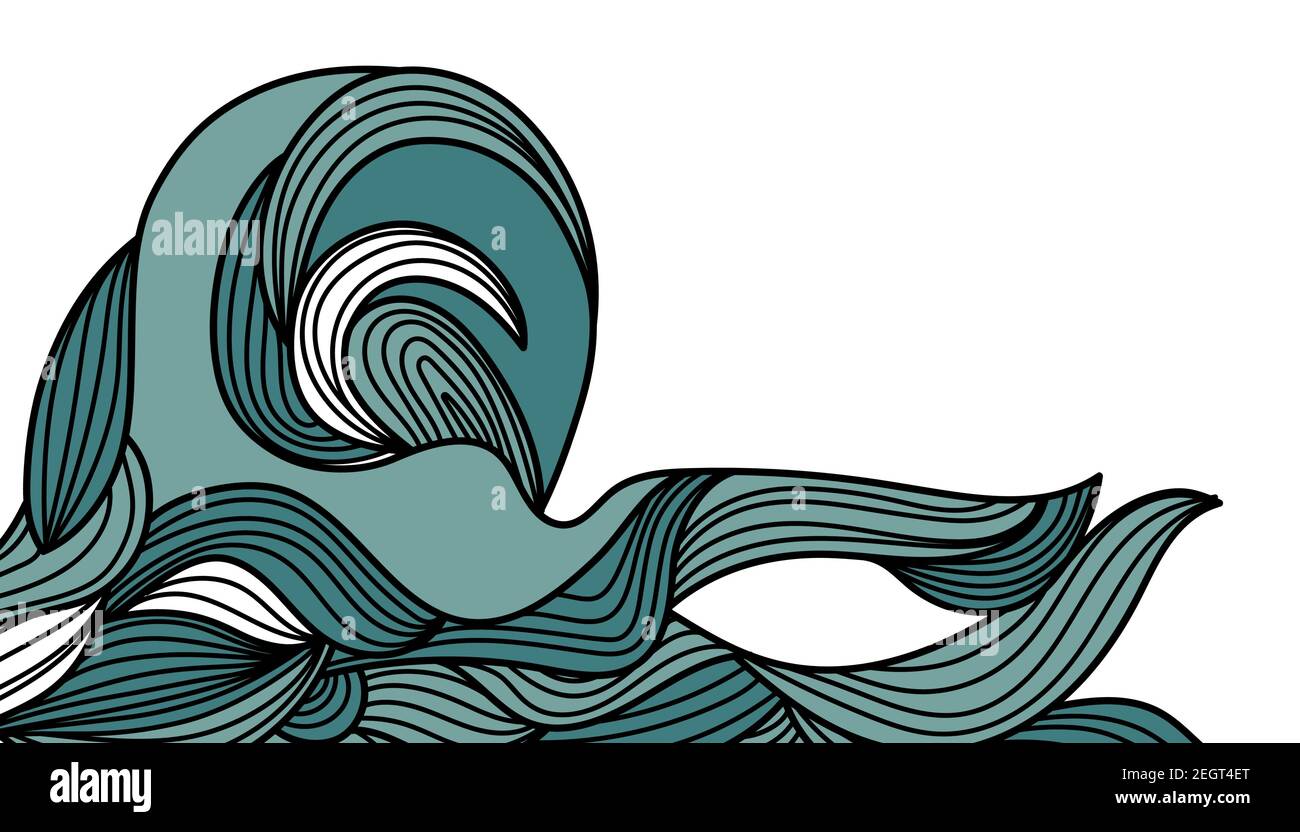 Strisce ondulate. Disegnato a mano. Sfondo vettoriale, strisce blu. Onda blu. Illustrazione Vettoriale