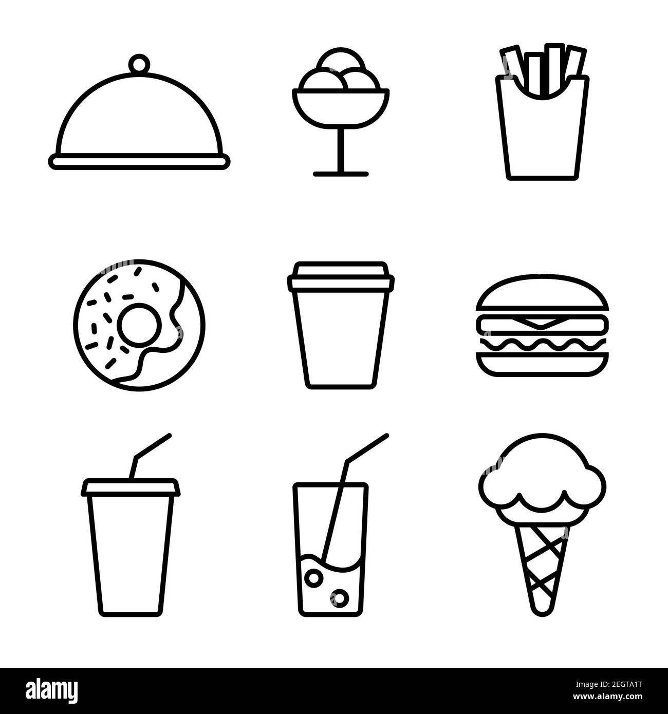 Semplici icone di set food in stile trendy, isolate su sfondo bianco per applicazioni Web e concept mobile. Illustrazione vettoriale Illustrazione Vettoriale