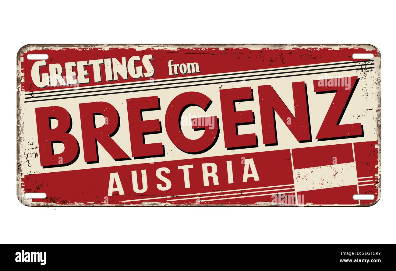 Saluti da Bregenz vintage arrugginito piastra di metallo su sfondo bianco, illustrazione vettoriale Illustrazione Vettoriale