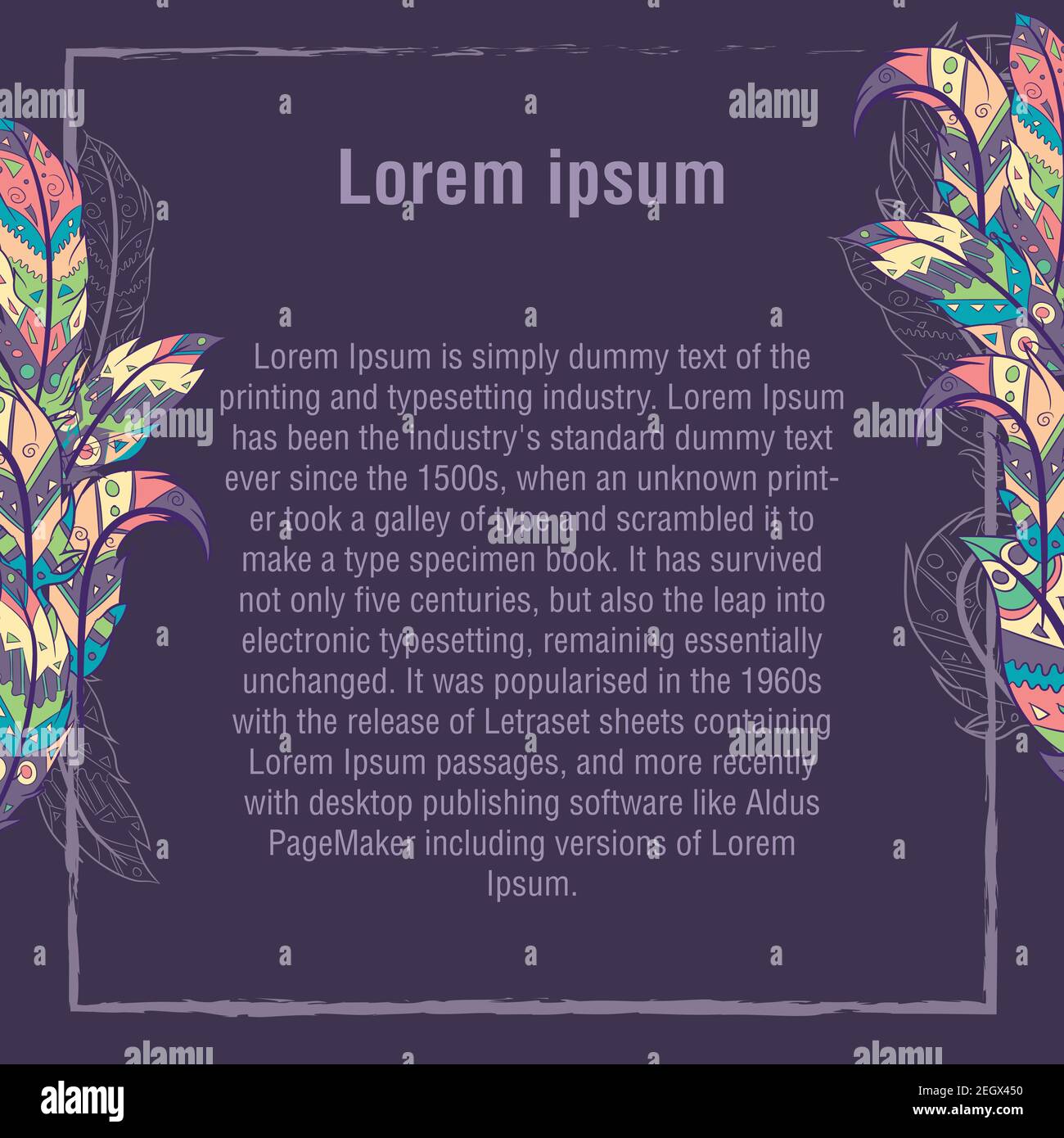Biglietto d'auguri con piume bohémien e testo. Invito per matrimoni, feste di compleanno e altri anniversari. Lettera di invito tipografica Illustrazione Vettoriale