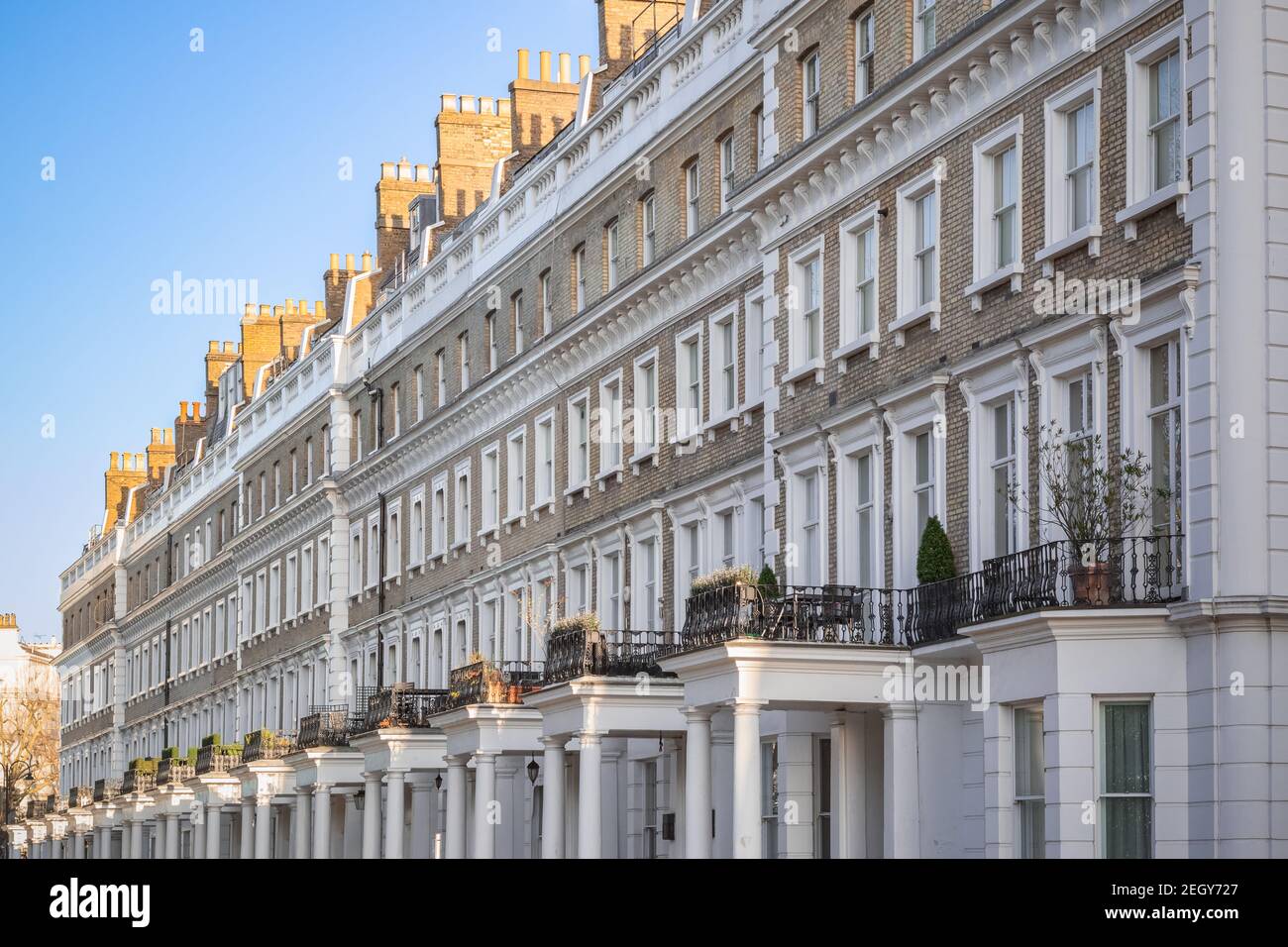 Belle case terrazza intorno Chelsea a Londra Foto Stock