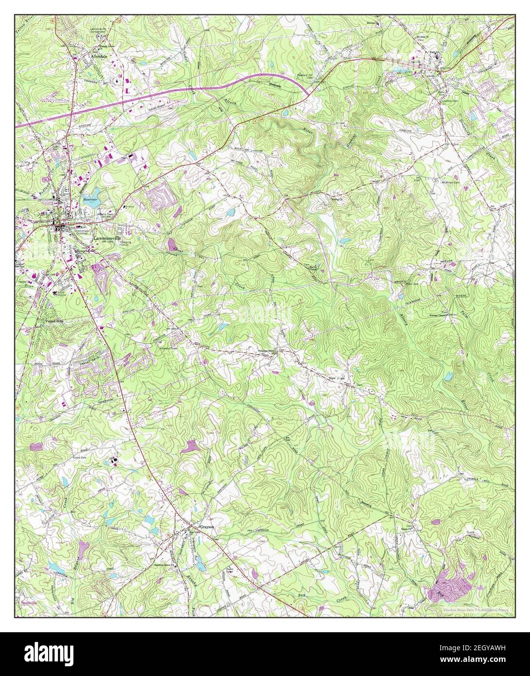 Lawrenceville, Georgia, mappa 1964, 1:24000, Stati Uniti d'America da Timeless Maps, dati U.S. Geological Survey Foto Stock