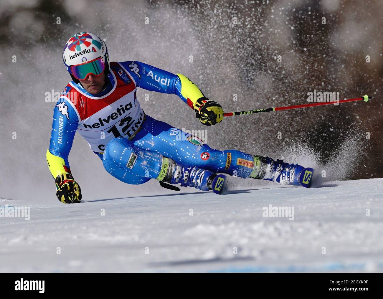 19 febbraio 2021, Italia, Cortina D´ampezzo: Sci alpino: Campionati del mondo, Slalom gigante, uomini, 1° run: Luca de Aliprandini dall'Italia in pista. Foto: Michael Kappeler/dpa Foto Stock