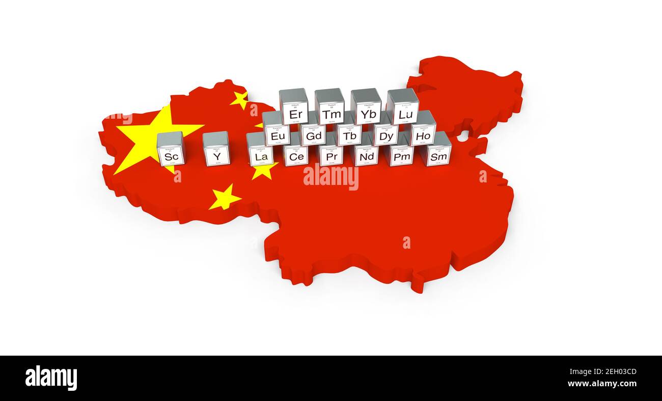 Rendering 3D di elementi terrestri rari provenienti dalla Cina - rendering 3D Foto Stock