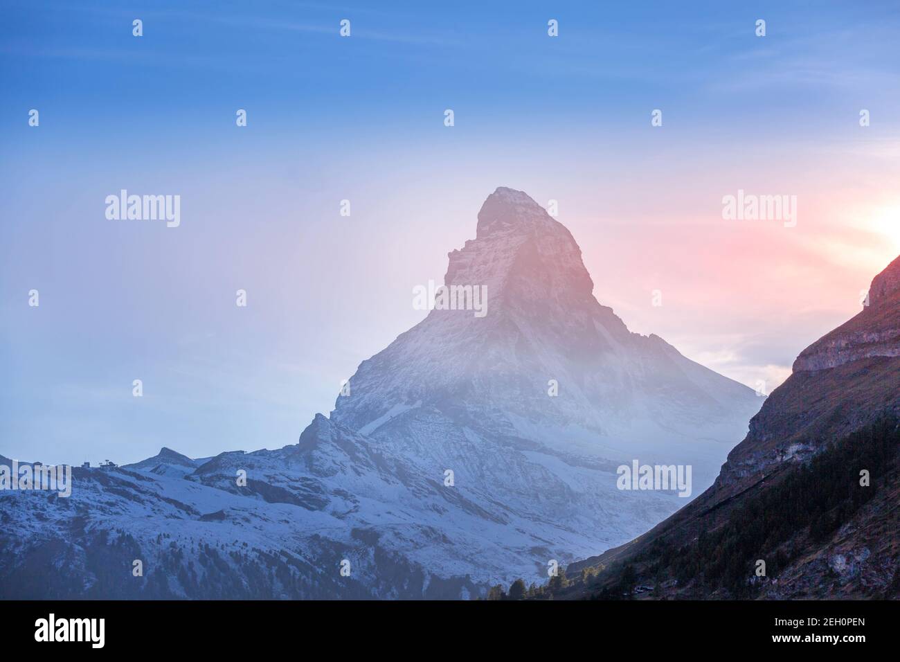 Monte Cervino, Alpi svizzere, Zermatt, Svizzera al tramonto Foto Stock