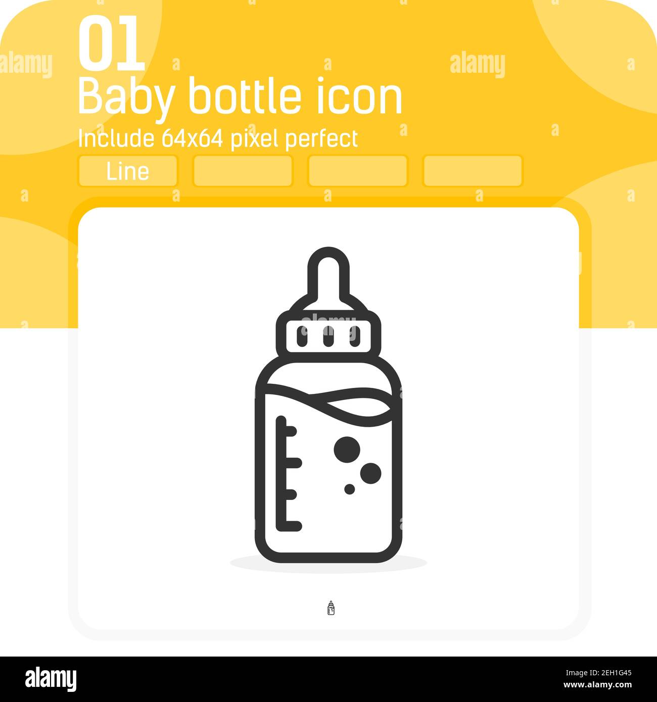 Icona del biberon con linea semplice, profilo isolato su sfondo bianco. Illustrazione vettoriale concetto di flacone modello di elemento per bevande Illustrazione Vettoriale